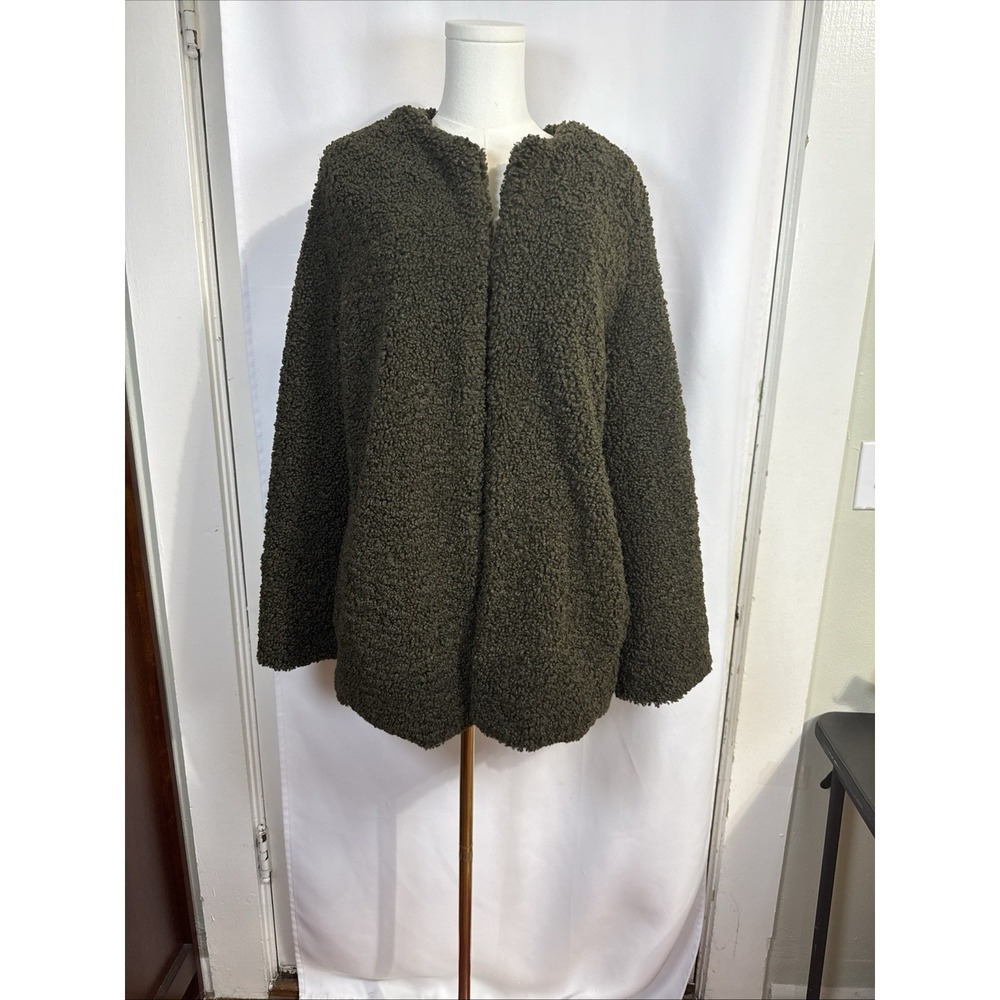 Max Studio Women Teddy Bear Jacket Coat Sienna olive color Size M Faux Fur